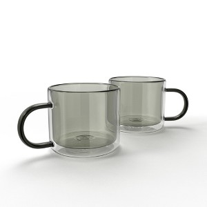 Elle Decor Double Wall Glass Mugs - Set of 2, Perfect for Coffee, Tea, and Milk, Insulated Espresso Cups with Handles, 10-Ounce Capacity - 1 of 4