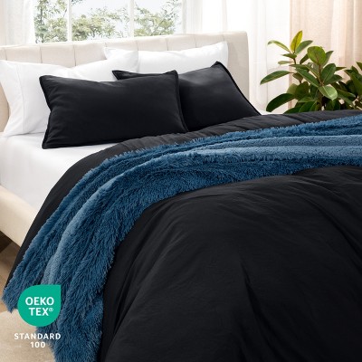 Oversized King Sandwash Black Microfiber Duvet Cover Set
