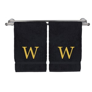 BC BARE COTTON Monogrammed Hand Towel, 100% Turkish Cotton - Set of 2 - Black - Gold Block - 1 of 4