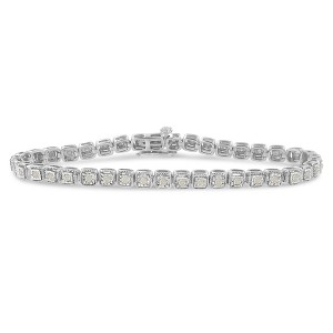 Haus of Brilliance Silver 1.0 Cttw Diamond Miracle-Set Square Milgrain Link Tennis Bracelet - 1 of 4