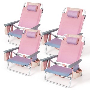 Tangkula 4PCS Folding Backpack Lay Flat Beach Chairs 5-Position Outdoor Reclining Chairs w/ Pillow - 1 of 4