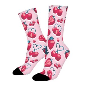 Cherries Berries And Strawberry Women Printed Crew Socks Funny Funky Socks Soft Polyester Novelty Gifts for Artists Men - 1 of 4