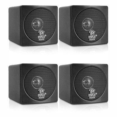 Pyle PCB3BK Full Range 3 Inch 100 Watt Mini Cube Bookshelf Stereo Speakers for Home Theater Surround Sound System with Video Shield, Black (4 Pack)