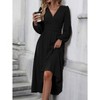 Clearlove Women's Spring Fall Dot V Neck Maxi Dress Casual Puff Long Lantern Sleeve A-Line Flowy Dress - 4 of 4
