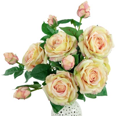 Cream and Pink Real Touch Artificial Rose Stems Set of 6