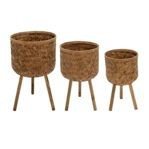 Bencmate Planters Outdoor Garden Bamboo Planters, Flowers Ferns Succulents Planter Pots for Hall Balcong Porch Home, 3 Pcs, Brown, 15"*15"*26" - 1 of 4