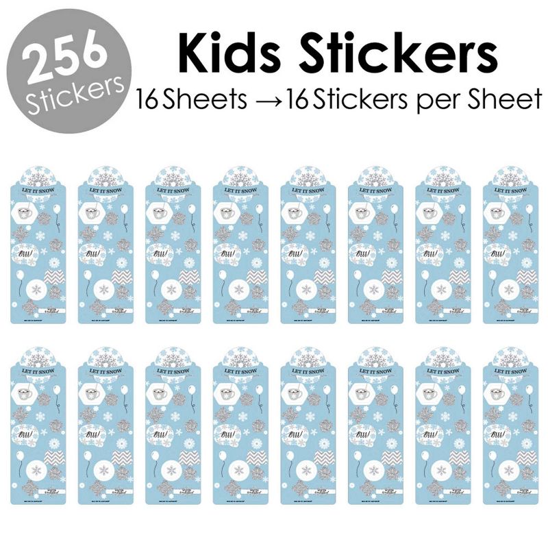 Big Dot of Happiness Winter Wonderland - Snowflake Holiday Party and Winter Wedding Favor Kids Stickers - 16 Sheets - 256 Stickers, 2 of 8