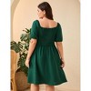 Women's Plus Size Short Puff Sleeve A Line Babydoll Cut Mini Boho Dresses Summer Dress - 4 of 4