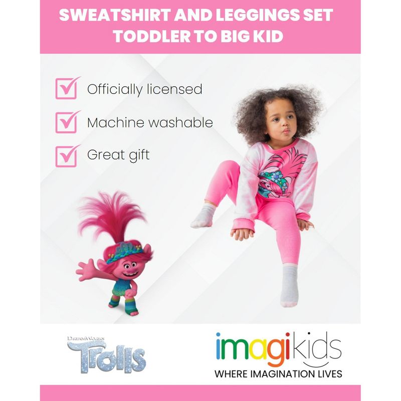 DreamWorks Trolls Poppy Girls Fleece Sweatshirt and Leggings Outfit Set Little Kid to Big Kid, 3 of 8