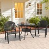 3-Piece Cast Aluminum Outdoor Dining Set with Blue Cushions, Round Table & Stackable Chairs - for Patio, Backyard - 2 of 4