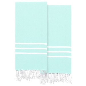 2pc Alara Pestemal Beach Towel Soft Aqua/White - Linum Home Textiles: Lightweight & Quick-Dry - 1 of 4