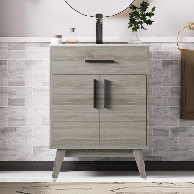 AMERLIFE 24.5" Mid-Century Small Bathroom Vanity with Sink, Single Hole Acrylic Countertop, Gray