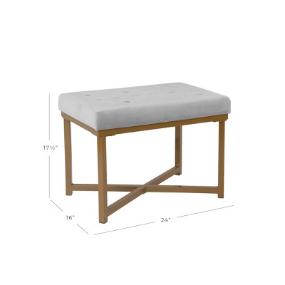 Luxurious Velvet Tufted Ottoman with Gold Metal Base, Red