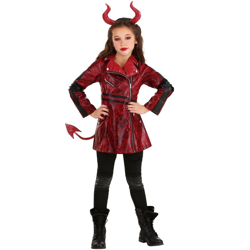 HalloweenCostumes.com Girl's Leather Devil Costume, 1 of 2