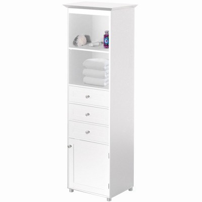 Basicwise White Wall Mounted Bathroom Storage Cabinet Organizer, Mirrored Vanity Medicine Chest with Open Shelves