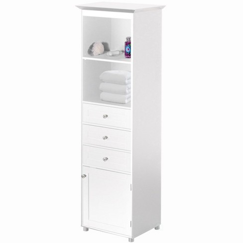 Tall Freestanding Storage Organizer Linen Tower, Vanity Closet, Bathroom  Cabinet With 2 Open Shelves, 3 Drawers, And A Closet : Target