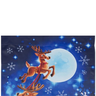 Santa and Reindeer Sleigh Ride Blue Winter Garden Flag