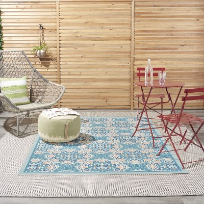 Boho Blue Floral Indoor/Outdoor Rectangular Area Rug, 5'3" x 7'5"