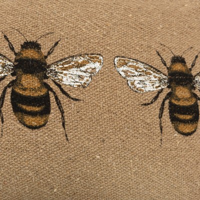 Beige Embroidered Bee Cotton Lumbar Pillow