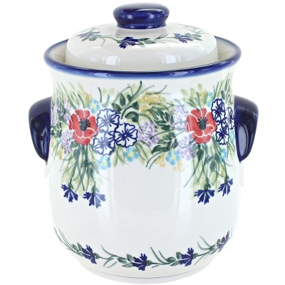 Blue Rose Polish Pottery Summer Garden Cookie Jar