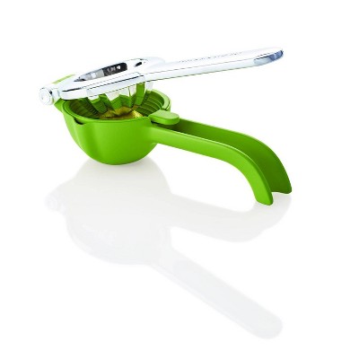 Green and Silver Aluminum Citrus Press with Seed Catcher