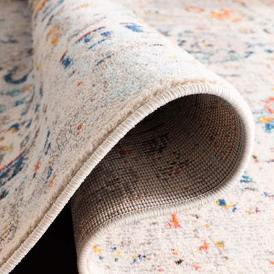 9' Square Cream and Blue Synthetic Flat Woven Area Rug