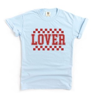Simply Sage Market Women's Lover Distressed Checkered Short Sleeve Garment Dyed Tee - 1 of 3