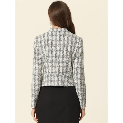 INSPIRE CHIC Women's Tweed Stand Collar Business Open Front Cropped Jacket 2 Packs White/Black Medium — фото 3