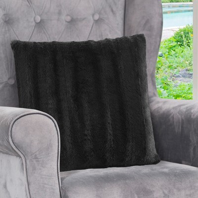 Black Faux Fur Decorative Throw Pillow Cover