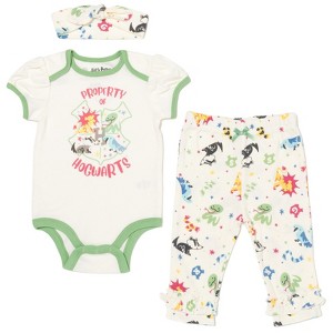 Harry Potter Baby Girls Bodysuit Pants and Headband 3 Piece Outfit Set Newborn to Infant - 1 of 4