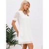 INSPIRE CHIC Women's Short Sleeve Summer V Neck Ruffle Hollow Out Eyelet Lace A-Line Mini Dresses - 4 of 4