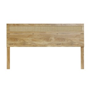 LuxenHome Oak Finish Wood with Natural Rattan Top Panel Headboard, King Brown - 1 of 4