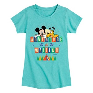 Girls' - Disney - Adventure Is Waiting With Tent Fitted Short Sleeve Graphic T-Shirt - 1 of 4