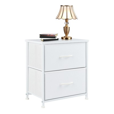 GlasFlength Nightstands Dresser Chest of Drawers, 2 Drawer Storage Corner Cabinet, Metal Frame and Wood Top, White 18"*11.8"*20"