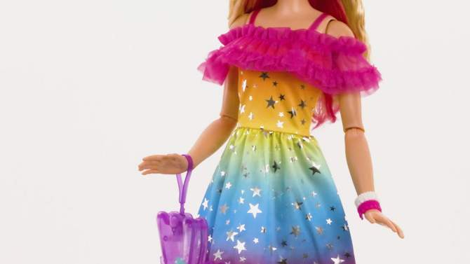 Barbie 28&#34; Large Doll with Blond Hair and Rainbow Dress, 2 of 8, play video