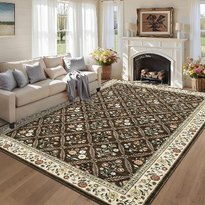 Soft Washable Floral Area Rug – Ultra-Thin, Stain-Resistant, Non-Slip, Non-Shedding Accent Carpet for Living Room, Bedroom, Dining Room, Office