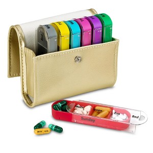 MEDca Weekly Travel Pill Organizer: Prescription and Medication Wallet Box Reminder, Dispenser, Vitamin Caddy Organizer, for 4 Times A Day - 1 of 4