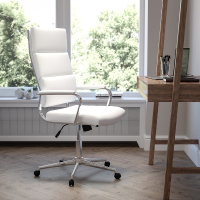 Exquisite White LeatherSoft & Chrome High-Back Executive Swivel Chair