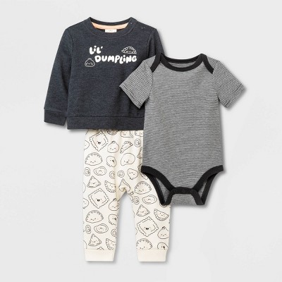 Image of Baby Boys' 3pc 'Lil' Dumpling Sweatshirt Top & Bottom - Cat & Jack™ Black Newborn