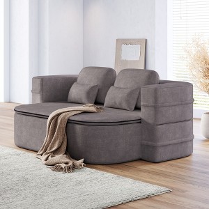 75" 2-in-1 Foldable Sofa Bed with 4 Pillows, Convertible Chenille Floor Couch & Lounge Bed for Living Room, Bedroom, Studio - 1 of 4