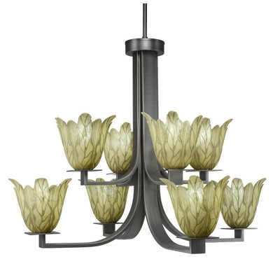 Toltec Lighting Apollo 8 - Light Chandelier in  Graphite with 7" Vanilla Leaf Shade