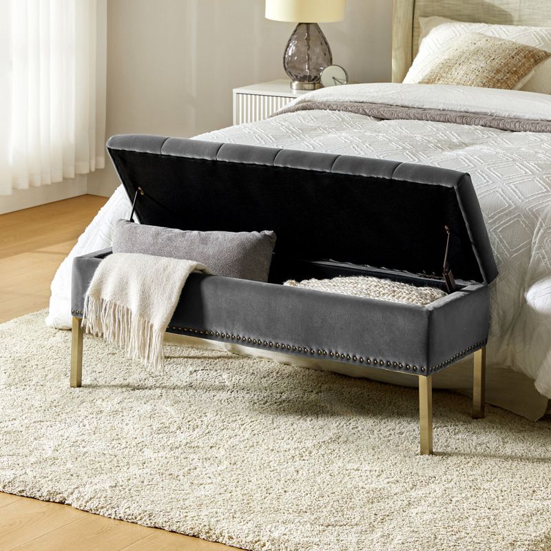 Eduard Tufted Upholstered Contemporary Velvet Flip-Top Storage Bench with Nailhead Trim |HULALA HOME, 2 of 10
