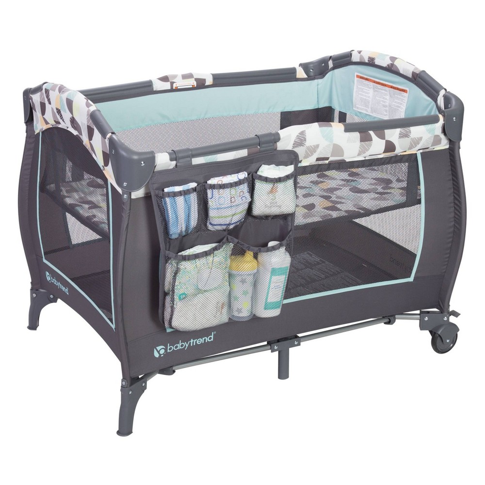 Baby Trend Trend-E Nursery Center - Doodle Dots: Playard & Deluxe Portable Infant Bed, Locking Wheels, 30 lb Capacity