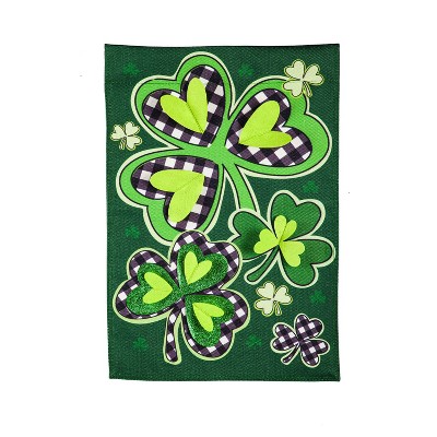 Shamrocks with Checks Garden Burlap Flag