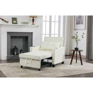 Futon Sofa Bed 3-in-1 Pull Out Sleeper Chair Bed Convertible Chair With USB Ports Leather Sleeper Sofa Bed For Apartment Office - 1 of 4