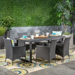 Christopher Knight Home Moralis Outdoor Acacia Wood and Wicker 7 Piece Dining Set with Cushion - 1 of 4