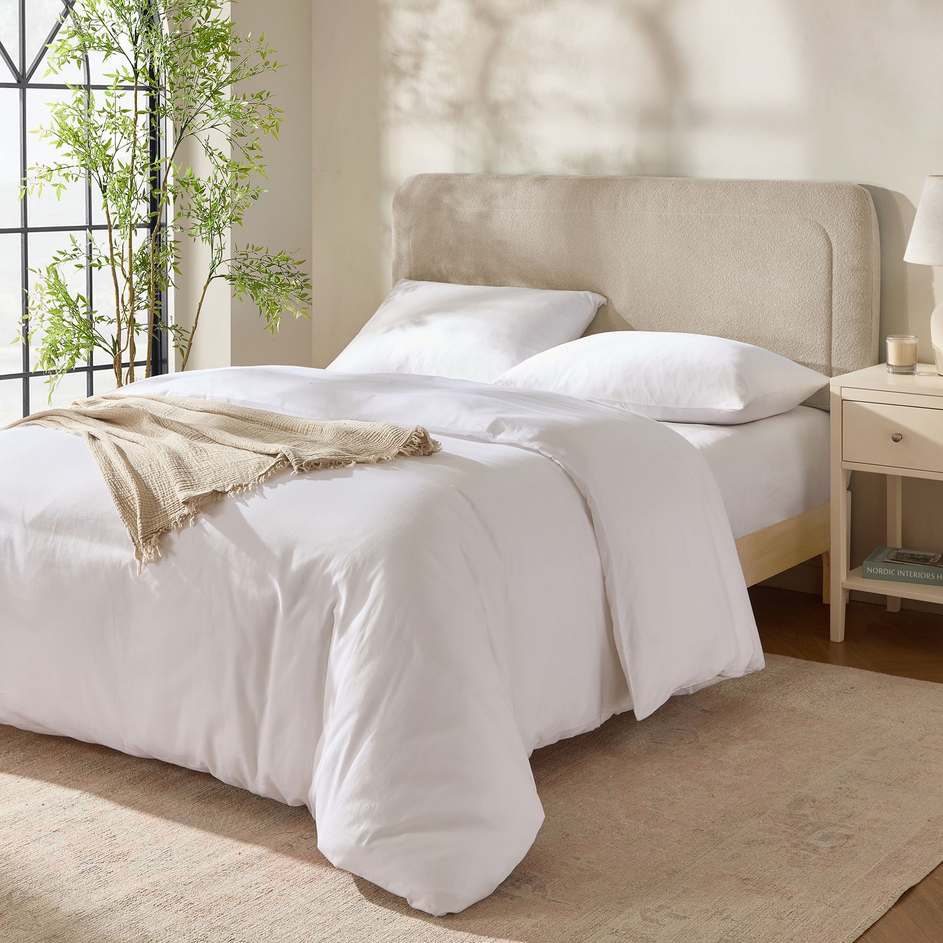 Nestl Easy-Assemble Peel & Stick Bouclé Upholstered Headboard – Wall-Mounted Floating Design, Easy Peel & Stick Installation