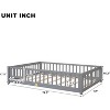 Grey Twin Size Floor Bed with Door and Fence for Kids, Floor Bed with Slats and Safety Guardrails,Solid Wood Twin Bed Frame for Girls Boys - 2 of 4