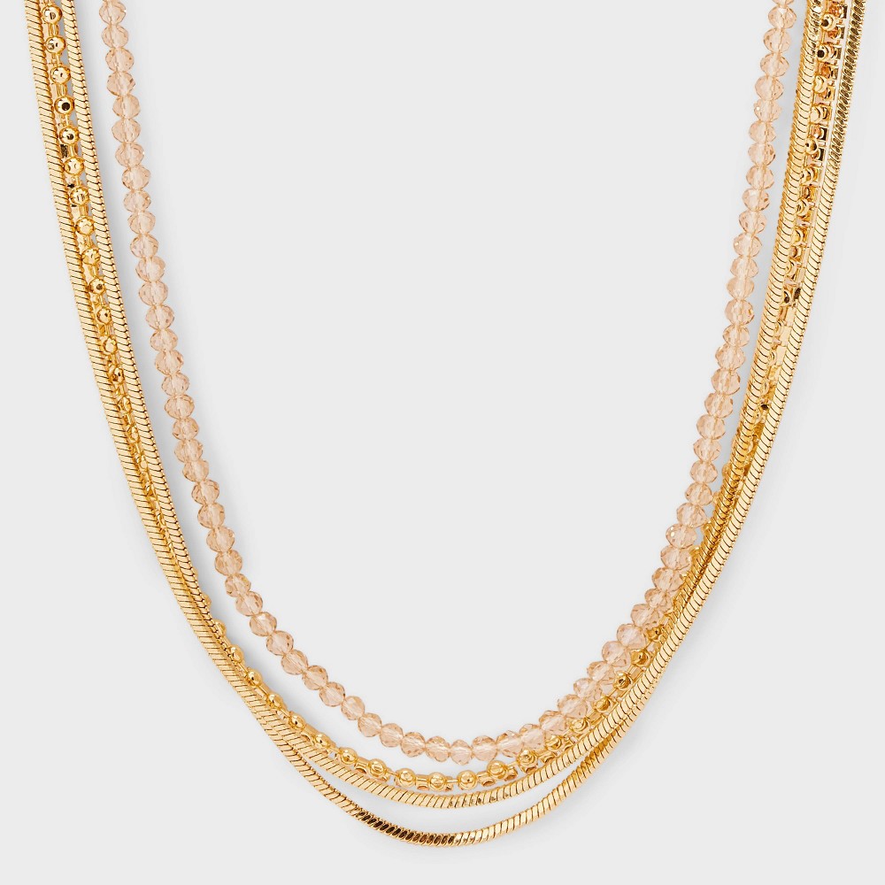 Peach Glass Beaded Multi-Strand Necklace - A New Day Gold