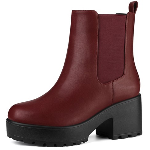 Burgundy hot sale chunky boots